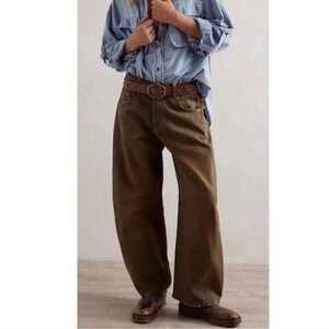 We The Free Good Luck High Rise Coated Barrel Jeans Brown Size 26 Loose
